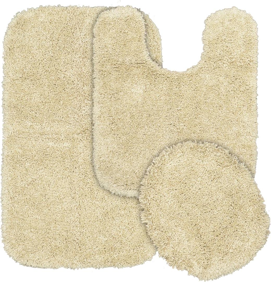 Garland Rug Serendipity Beige Linen 3 Piece Set (Toilet Cover, Contour Rug, Bath Rug) Shaggy Nylon Washable Bathroom Rug Set - Soft, Absorbent, and Stylish for Your Bathroom