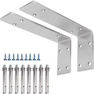 YUMORE Shelf Bracket 8 inch, Heavy Duty (1/5") Thick Solid L Brackets, Max Load: 230lbs, Stainless Steel Countertop Bar Top Support Brackets Wall Mounted, Includes Hardware, 2 Pack
