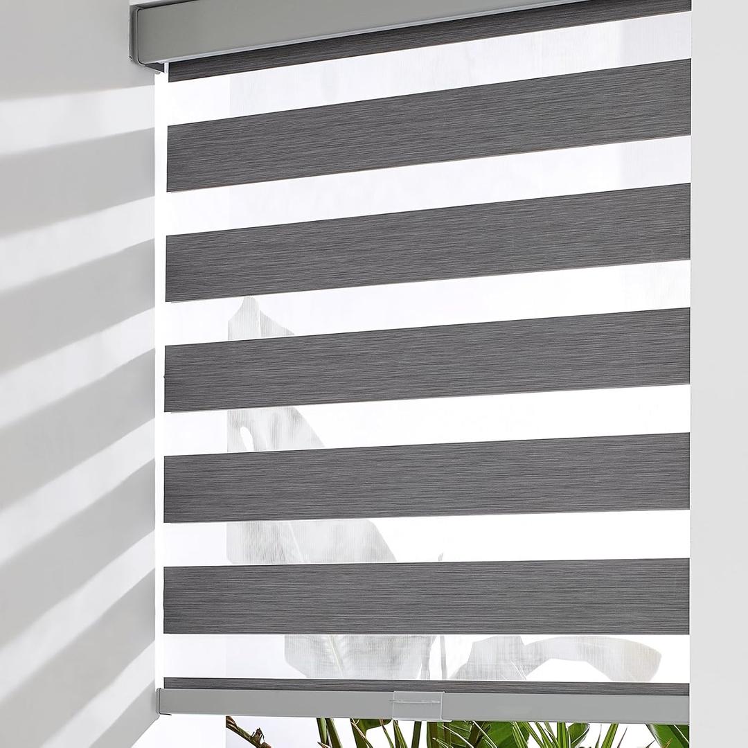 Cordless Zebra Blinds for Windows, Light Filtering Shades Dual Layer Roller Windows Shades Day and Night, Zebra Window Shades for Home, Office, Easy to Install (Dark Grey, 31" W X 72" H)