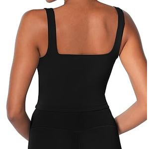 Sunzel Women's Double Lined Tank Top, Sleeveless Square Neck  Top, Yoga & Fitness Fitted Workout Casual Activewear Shirt  S Black