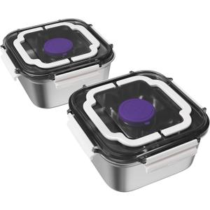 Set of 2 Salad Container for Lunch Large-60-oz Salad Bowl with Lid,3 Compartment Bento-Style Tray and 1.5-oz Salad Dressings Container,Stainless Steel container with Lids, Lunch Box, Bento BoxWhite