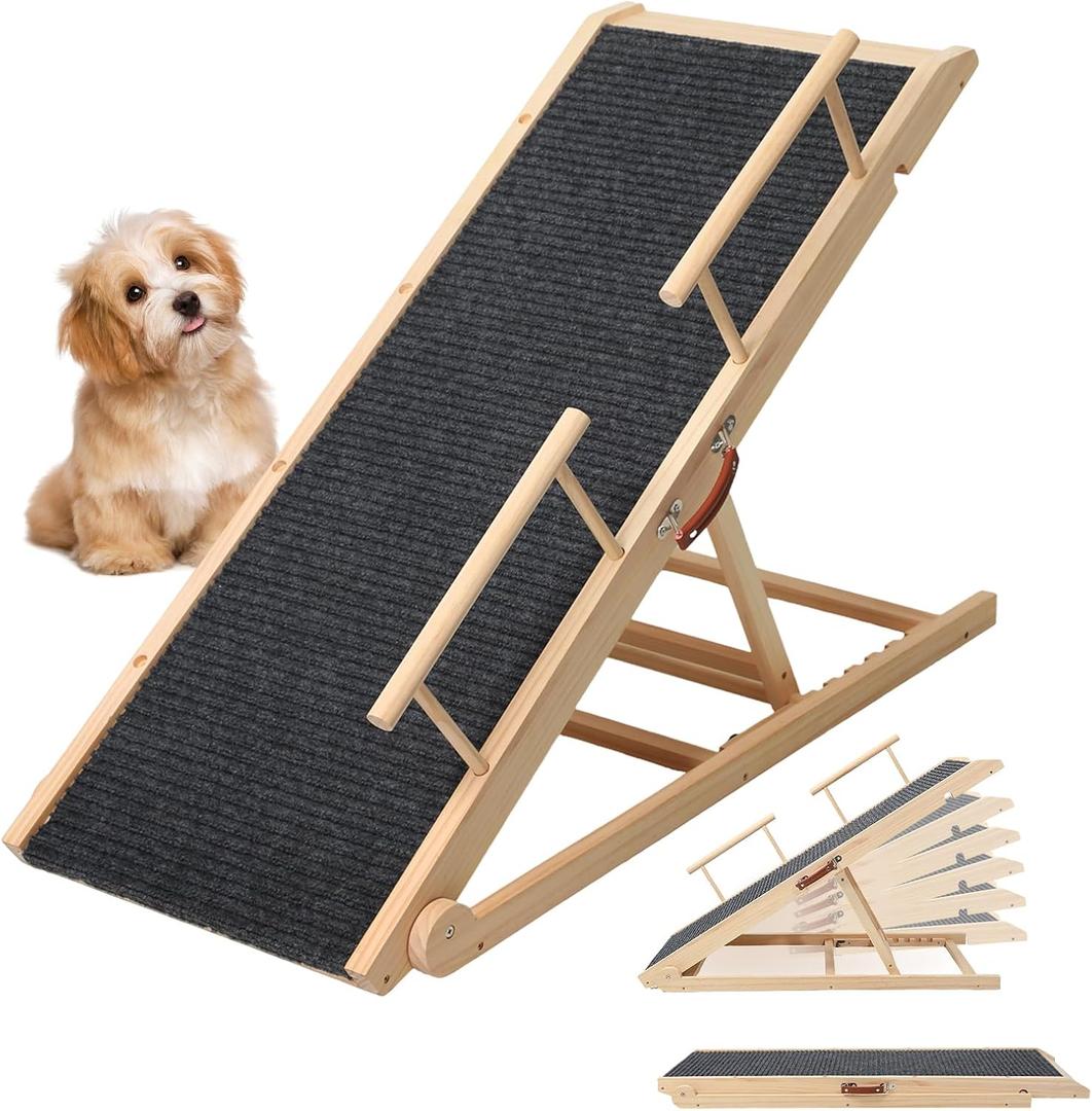 Update Dog Ramp for Bed, 47.2" Foldable Pet Ramp for Small Large Dogs, Dog Ramps for High Beds 30inches Tall, High Traction with Platform 6 Adjustable Heights 15.7"-28" Up to 200LBS