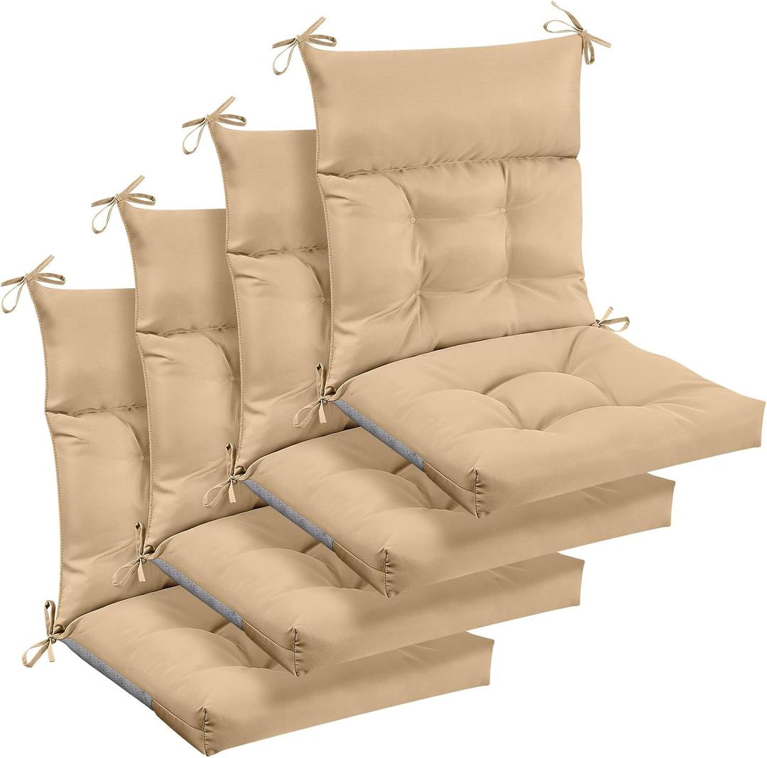 Sintuff 4 Pcs 44 x 21 x 4 Patio Chair Cushions Outdoor Chair Cushion Seat/Back Tufted Pillow with Ties Water Resistant Replacement Indoor Patio Furniture Outdoor Furniture (Solid Color,Beige)
