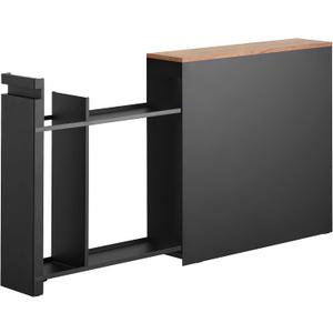 YAMAZAKI Home Pull-Out Bathroom Storage Cabinet Slim Bathroom Storage Cabinet with Wood Top, Steel Organizer for Toilet Paper and Cleaning Supplies, Modern Space-Saving Design, Black - Steel + Wood