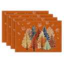 GEEORY Fall Placemats 12x18 Inch Set of 4, Watercolor Trees and Maple Leaves Table mats, Farmhouse Rustic Thanksging Kitchen Dining Table Decoration for Indoor Dinner Party Décor Orange