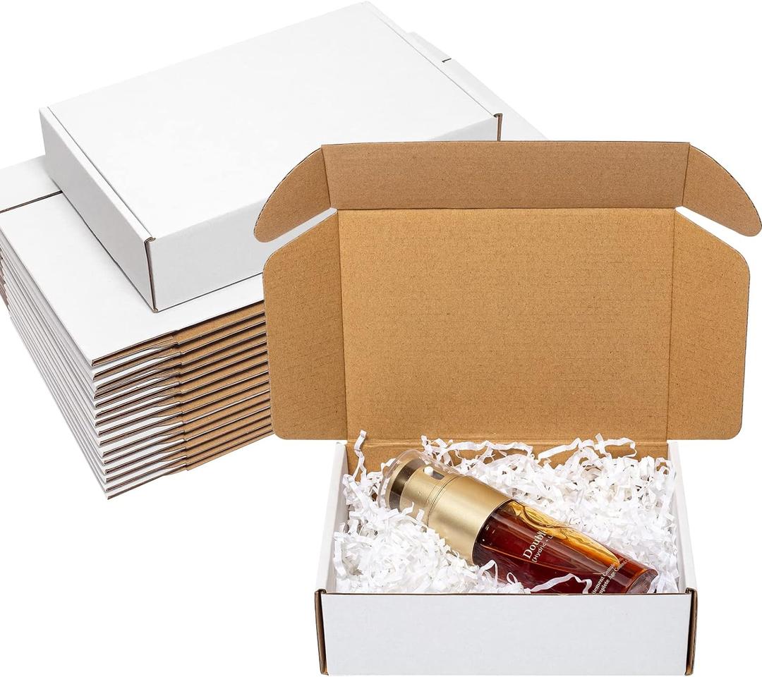 Shipping Boxes 7x5x2" 25 Pack - White Corrugated Cardboard Box Mailers for Small Business, Literature Mailer Box Packaging Supplies