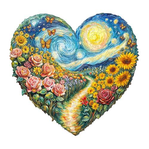 AEEKDOOK Wooden Puzzles for Adults - Heart-Shaped Garden Wood Puzzles Adult - Unique Animal Shape Wooden Jigsaw Puzzles for Adults - Birthday Gifts for Puzzle Lovers (L-13.4 * 12.7in - 300 Pieces)