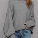 Mafulus Womens Oversized Turtleneck Sweater Slouchy Fall Winter Jumper Tops (Gray)