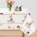 Easter Square Tablecloth, 60 x 60 Inch Waterproof Colorful Eggs and Cute Bunny Washable Spring Flower Table Cover for Holiday Dinner,Party Decor