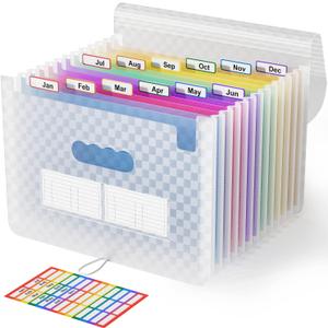 ABC life 12-Pocket Accordion File Organizer, Expandable File Folder with Colorful A-Z Tabs, Portable Bill & Receipt Organizer, Desktop Letter/A4 Document Storage for Home & Office-Blue