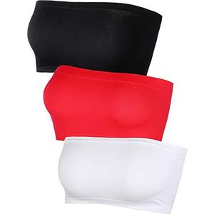 Women's Strapless Bralette Seamless Bandeau Soft Stretchy Non-Padded Bandeau Tube Top Bra in Color, 3 Pieces Medium,Black, White, Red Women's Strapless Bralette Seamless Bandeau Soft Stretchy Non-Padded Bandeau Tube Top Bra in Color, 3 Pieces Medium,Black, White, Red
