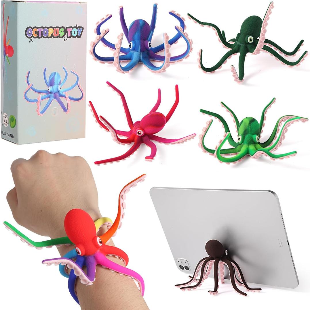 Octopus Fidget Toy with Suction Cups Silicone Stress Relief and Sensory Play Desk Toy, Bendable Tentacles for Creative Poses, Portable Gift for Kids, Teens and Adults (Green)