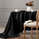 Vonty Ruffle Tablecloth Black Satin Tablecloth - 60" x 102", Silky Table Cloth Rectangle Scalloped Table Cloth Farmhouse Tables Cover Silk Tablecloths Vintage Tables Skirt for Kitchen Dining