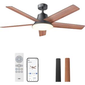 DREO Smart Ceiling Fan with Lights, 52 Inch, 12 Speeds & 3 Fan Modes, Stepless Color Tones, Dimmable LED Light, 12H Timer, Quiet DC Motor, Remote/APP/Alexa Control, Black Ceiling Fans Indoor