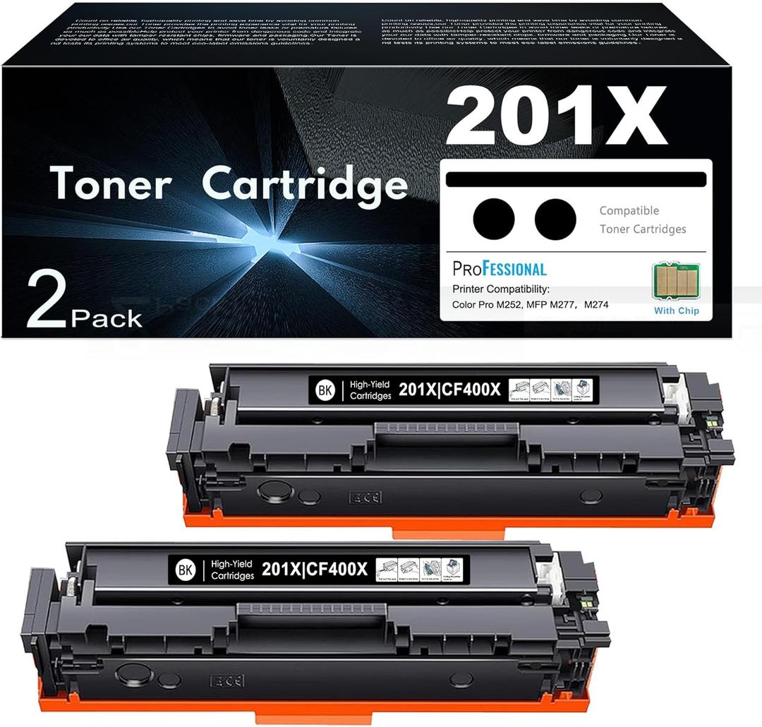 201X Black Toner Cartridges High Yield Replacement for HP 201X Black CF400X 201A CF400A Toner for Color Laserjet Pro MFP M277dw M252dw M277c6 M252n M277n M252 M277 M252 M277 Printer (2 Pack)