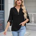 Blooming Jelly Womens 3/4 Length Sleeve Tops V Neck Lightweight Dressy Casual Blouse Ladies Business Work Summer Trendy Shirt (XL)