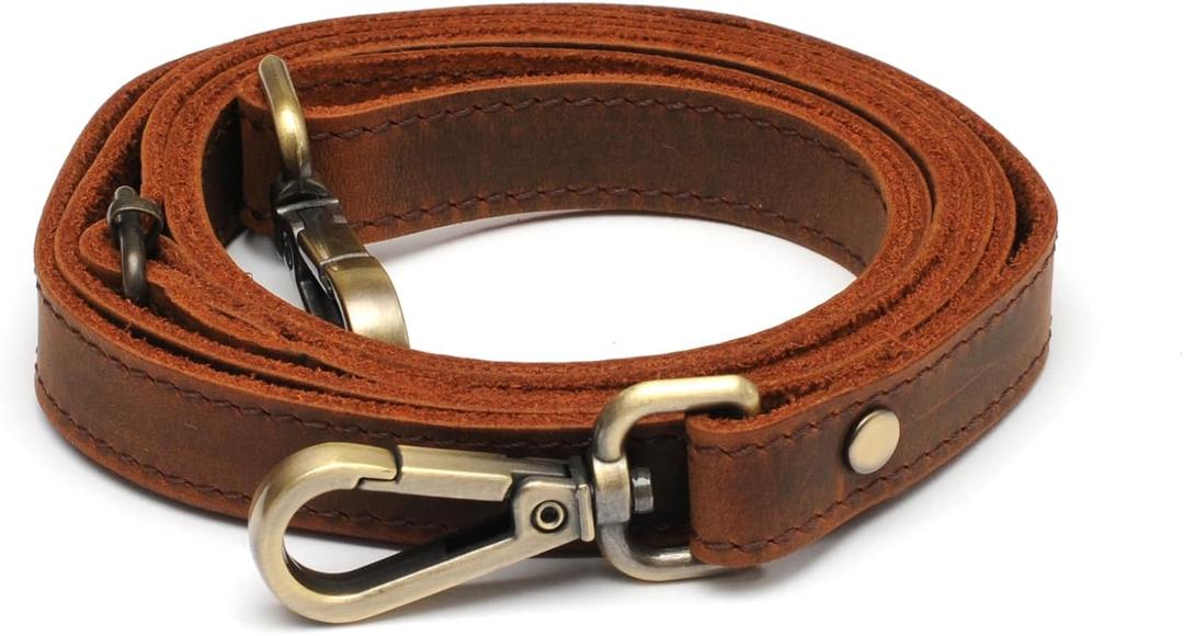 Full Grain Leather Replacement Strap for Handbags, Purses, Crossbody Bags, & Laptop Cases | Adjustable Shoulder Strap with Swivel Clasps | Brown, 0.6 in. Wide