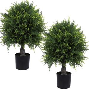 Artificial Cedar Topiary Ball Tree 20" Fake Cypress Trees Faux Evergreen Shrub Plants for Home Porch Garden Outdoors Decor Set of 2