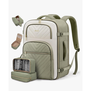 LOVEVOOK Travel Backpack Carry on Flight Approved 40L,Waterproof TSA Travel Essentials Personal Item Backpack for Women Men,Large Carry on Luggage Suitcase Travel Bag for Airplane with 3 Packing Cubes, Bean Green - Light Yellow