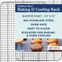 Oven-Safe, Dishwasher-Safe 100% Stainless Steel Cooling and Baking Rack Set - Tight-Wire Bake for Oven Cooking - Food-Safe, Heavy Duty - 8.5x12-inch - Set of 2 - Small Quarter Sheet Pan Cooling Racks (8.5" x 12" 2-Pack)