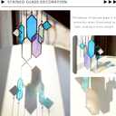 HDCRYSTALGIFTS Stained Glass Window Hanging Suncatchers - 7 Pieces Handcrafted Element Earth Tones Panel Set,Modern Blue Wall Art Sun Catchers Indoor Window Home Garden Decor
