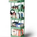Sorgion 5 Tier Rolling Cart Organizer,Bathroom Cart Organizers with Wheels Laundry Room Organization Mobile Shelving Unit Utility Cart Storage Shelves Multi-Functional for Office, Home(Green)
