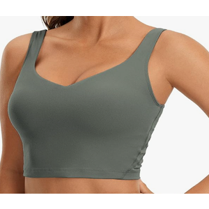 YOGA Butterluxe Women's V-Neck Sports Bra Padded Crop Top with Built-in Bra, Green, Large