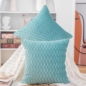 MADIZZ Set of 2 Super Soft Velvet Decorative Throw Pillow Covers 18x18 inch Aqua Square with Texture Luxury Style Cushion Case Pillow Shell for Sofa Bedroom