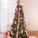 6ft Pop up Christmas Tree - Fully Decorated Pre-Lit Pull Up Tree Includes Storage Bag, Ornaments, Ribbon, Pinecones, Stand, and Warm UL Lights