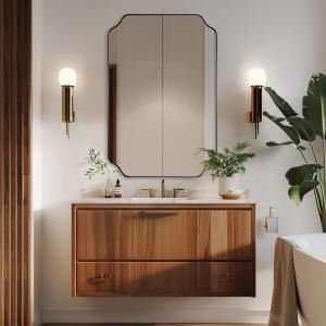 ANDY STAR Brushed Bronze Scalloped Mirror, 26"x38" Bathroom Vanity Mirror, Antique Scalloped Mirror in Premium Stainless Steel Frame, Timeless Shape with Unique Flair, Hangs Vertically/Horizontally