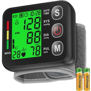 Wrist Blood Pressure Monitor -Bp Monitor, Automatic Blood Pressure Cuff 13.5-19.5 cm, High Accuracy, Backlit LCD Screen - 2 * 99 Sets of Memory for Home/Travel/Office Use