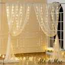 Champagne Sheer Curtains with Lights String Tulle Curtain for Living Room Bedroom Parites Wedding Birthday Decorations 2 Panels 60" W84 L