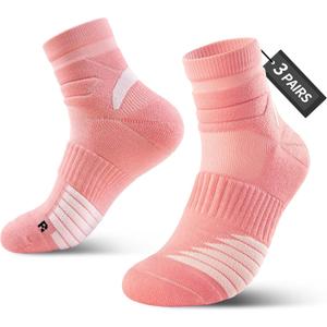 Thick Athletic Basketball Quarter Socks (3 Pairs) - Padded Running Socks with Ankle Protection and Max Cushion (Medium, Pink)