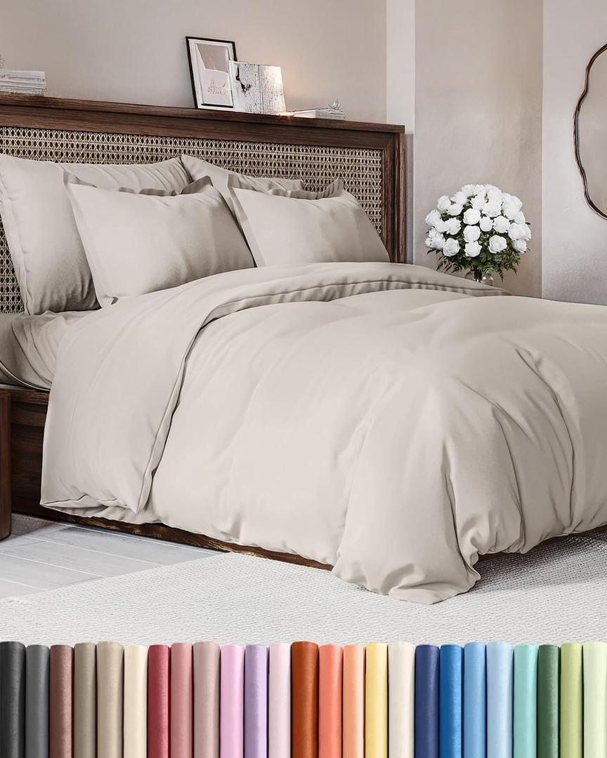 Duvet Cover Queen Size Set - Extra Soft Queen Duvet Cover 90" x 90" with 2 Pillow Shams - Hotel Luxury, Easy Care & Fade Free w/ Zipper Closures & Ties - All Season, Comfy & Breathable (Light Grey) (05 - Light Grey (No Comforter))