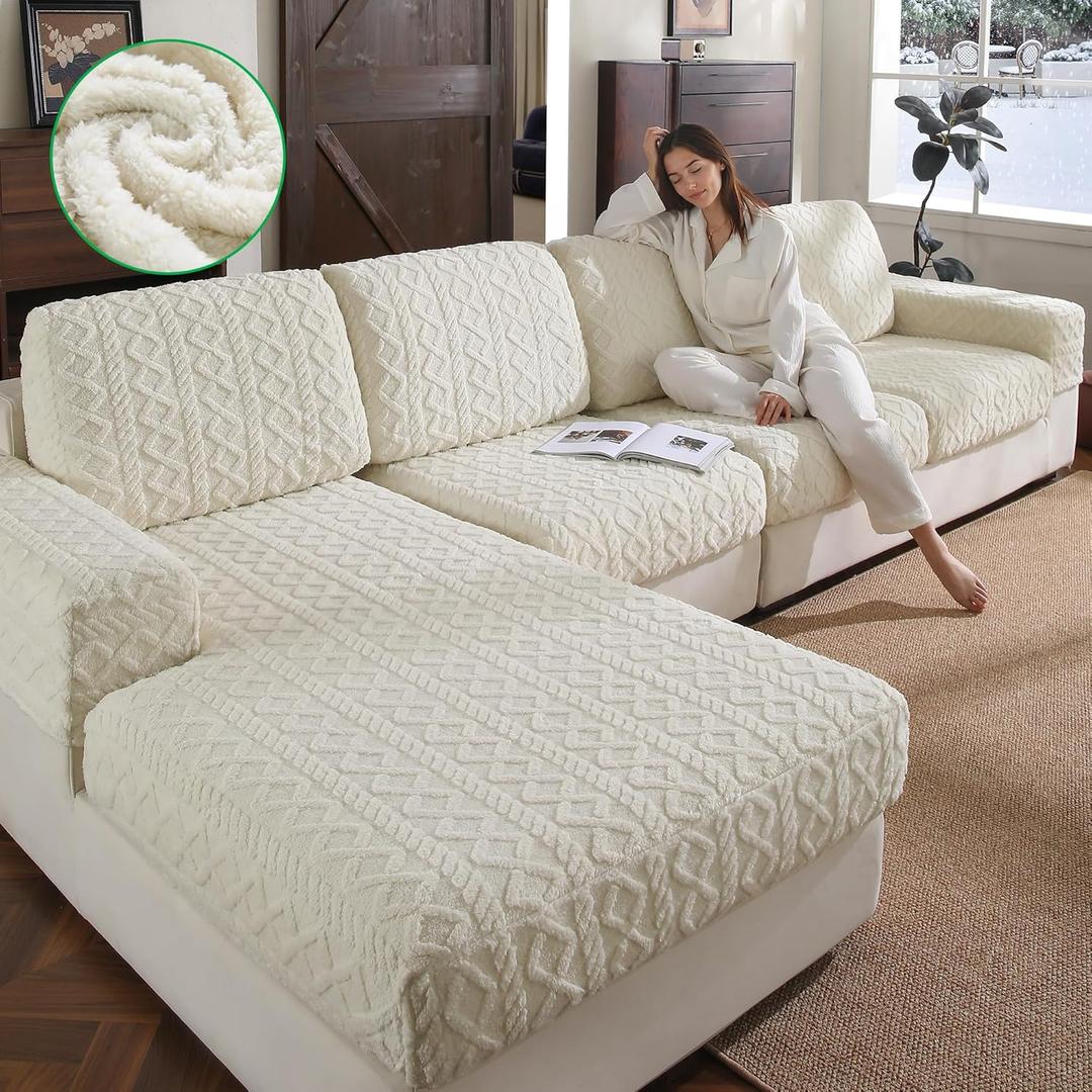 OHSIO Couch Cushion Covers, Super Soft Thicker Fleece Sofa Cover Stretch Sectional Sofa Slipcover Washable Pet Friendly Anti-Slip Stain Resistant Furniture Cover for Home(1 Back Cover,Ivory)