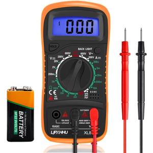 Digital Multimeter Voltmeter Battery Voltage Multi Tester Continuity Ohm Volt Amp DC AC Current Resistance Diodes 2000 Counts Electrical Test Meter with Leads Backlight LCD Display