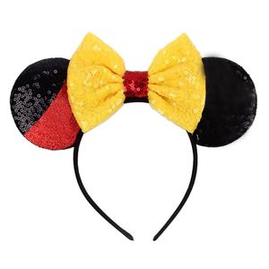 2 x Mouse Ears Headbands Shiny Bows Mouse Ears Glitter Party Princess Decoration Cosplay Costume for Girls Women (yellow/mickey)