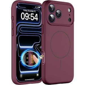 Magnetic for iPhone 17 Pro Max Case, Compatible with MagSafe, Integrated Silicone Camera Control Cover Protection, 3.0mm Thicken Silicone Phone Cover for 17 ProMax 6.9", Wine Red