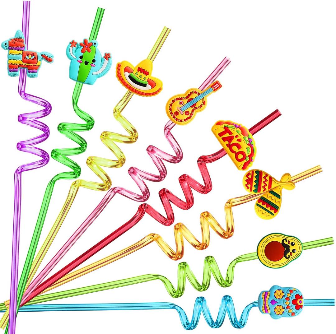24 Cinco De Mayo Fiesta Party Favors Drinking Straws for Mexican Fiesta Taco Party Supplies with 2 PCS Straws Cleaning Brush