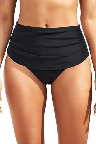 Zmart Women High Waisted Bikini Bottoms - Full Coverage Swim Bottom Ruched Tummy Control Bathing Suit Swimsuit 2025 XS