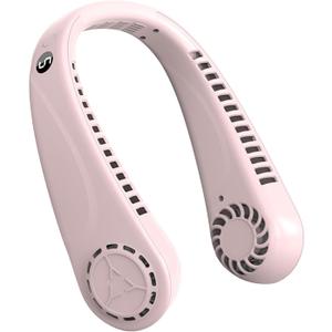 Portable Bladeless Hanging Neck Fans with Screen Display and 5 Speeds Levels, USB Rechargeable, 360 Cooling Wearable Personal Fan for Work Travel Sport Outdoor (Pink)