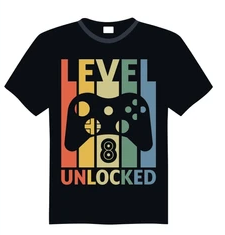 Level 8 Unlocked Funny Video Gamer 8th Birthday Gift T-Shirt M