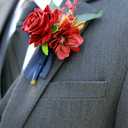 Lookein Set of 6 Boutonnieres for Men's Groom/Groomsmen, Artificial Flowers in Burgundy & Navy Blue for Formal Ceremonies and Dinners