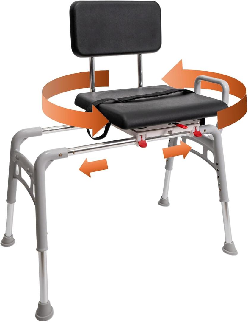 Eagle Health Supplies Sliding Shower Chair Tub Transfer Bench with Swivel Seat, FSA/HSA Eligible, Height Adjustable Shower Seat for Inside Shower, Padded Shower Chair for Elderly and Disabled, 78661