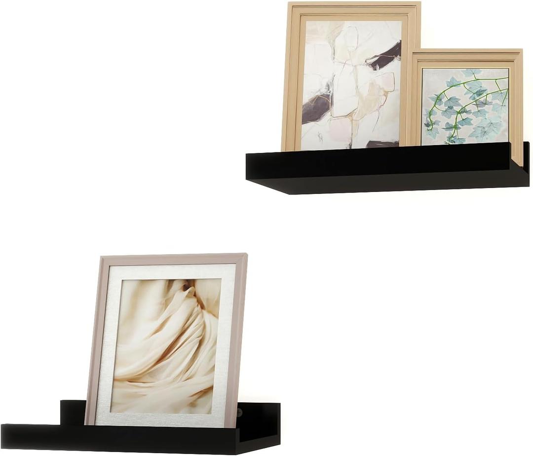 Small Black Floating Shelves for Wall Decor, Wall Mounted Wood Shelf for Bedroom, Living Room, Bathroom, Kitchen, Nursery, Display Ledge Shelf with Lip Set of 2-8 Inches, Black