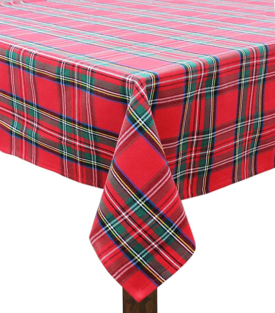 COTTON CRAFT Christmas Tablecloth - Xmas Tartan Plaid Tablecover - 100% Cotton Reusable Washable Holiday Party Gingham Buffalo Check - Christmas Table Cloth Rectangle Table  60x120 Red Green Multi