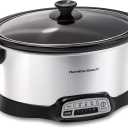 Hamilton Beach 7 Quart Programmable Slow Cooker With Flexible Easy Programming, 5 Cooking Times, Dishwasher-Safe Crock & Lid, Silver (33473)