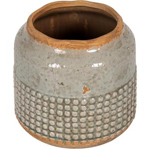 Creative Co-Op Round Terra-Cotta Hobnail Planter Vase with Heavily Distressed Finish (7.25" Round x 6.25" H, Grey/Blue)