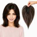 Human Hair Topper – 10" Clip in Hair Parting Patch 10g Ultra-Light I-Shaped Swiss Lace Hairpiece for Wide Partings (Dark Brown No Bangs)