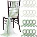 Breling 16 Pcs Wedding Pearl Chair Sashes 8ft Sheer Fabric Wedding Aisle Chair Decoration Fabric Sheer Beige & Sage Green Church Seat Slipcover Drapes with Ribbon Tape for Party Banquet Bridal Shower